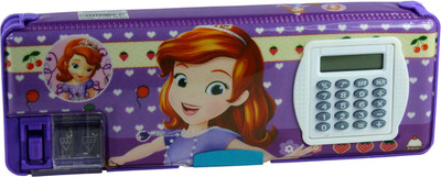 SPERO Cartoon Double Sided Magnetic Barbie Gill Design with calculator Art Plastic Pencil Box(Set of 1, Multicolor)