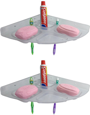 

QTM 2 pieces Transparent Plastic Unbreakable Soap Dish Tooth Brush Holder Home Acrylic Bathroom Faucets Accessories 5 in 1 Corner(Transparent)