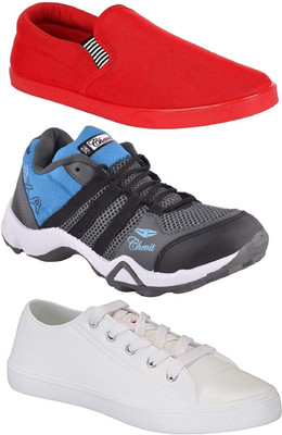 

Chevit Combo Pack of 3 Casual & Sports Shoes (Loafers, Sneakers Shoes) Slip On Sneakers For Men(Multicolor, Red;grey & white