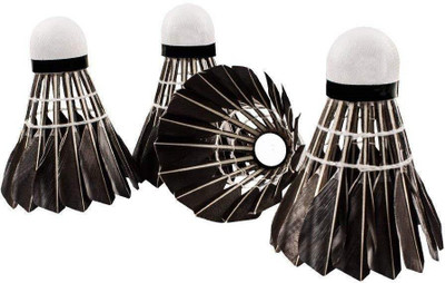 

QUINERGYS Goose Feathers Shuttlecocks Badminton Birdies High-performance Badminton Balls Feather Shuttle - Black(Medium Slow, 76, Pack of 4)