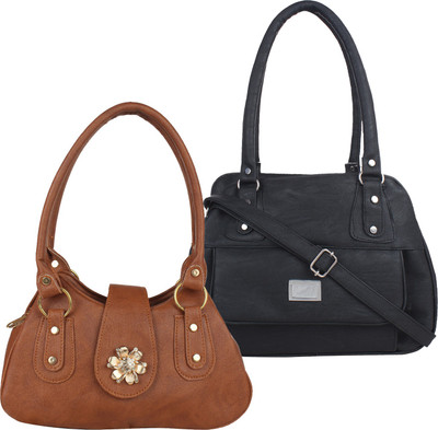

Element Cart Women Evening/Party, Casual Brown, Black PU Sling Bag, Black;brown