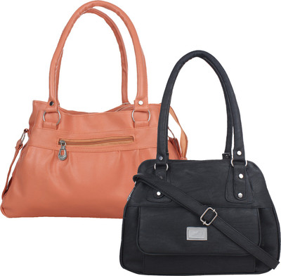 Element Cart Women Evening/Party, Casual Tan, Black PU Sling Bag, Black;tan