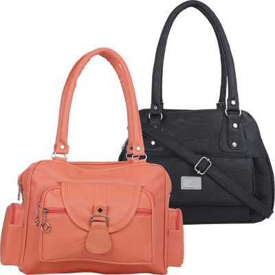 

Element Cart Women Evening/Party, Casual Orange, Black PU Sling Bag, Black;orange