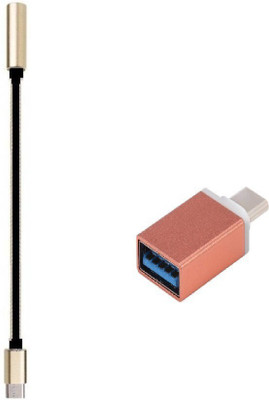 

OLECTRA Zeeta series Combo of type c headphone jack adapter and type c otg adapter USB Adapter(Rose gold, Black)