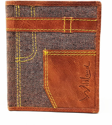 

Wildland Men Casual Brown Denim, Genuine Leather Wallet(12 Card Slots), Tan