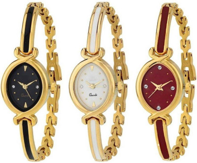

Glamexy stylish new look Analog White Dial and Stainless Steel Bracelet Women's Watch Analog black Dial and gold Strap Watch - For Women pack of -3 Watch - For Women