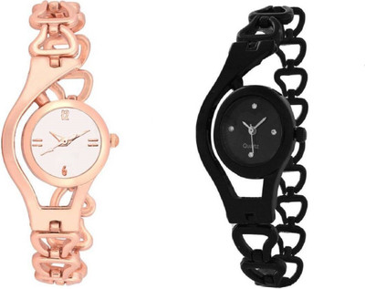 

Glamexy new Combo Pack of -2 Party-Wedding Style Flower white Dial metal Belt Watch For Girls & Women Watch - For Women