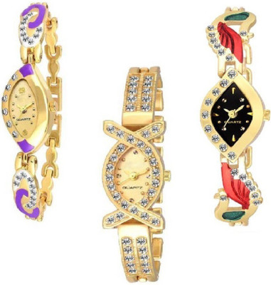 

Glamexy New Best Combo Pack 3 Stylish Diamond Studded Party-Wedding Style Watch For Girls & Women Watch - For Women