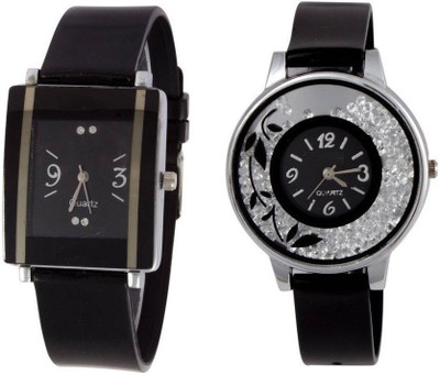 

Glamexy Combo Pack of -2 Party-Wedding Style Flower black Dial pu Belt Watch For Girls & Women Watch - For Women