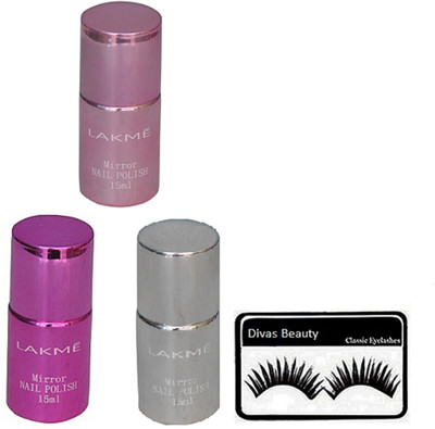 

divas beauty Eyelashes& Lakme Nail Polish (Set of 3)(Set of 4)