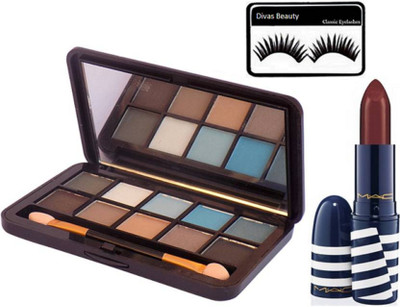 

divas beauty Eyelashes With Prep+Prime 10 Color Elli Goulding Eyeshadow of mac With Vibe Tribe Dark Brown Lipstick(Set of 3)