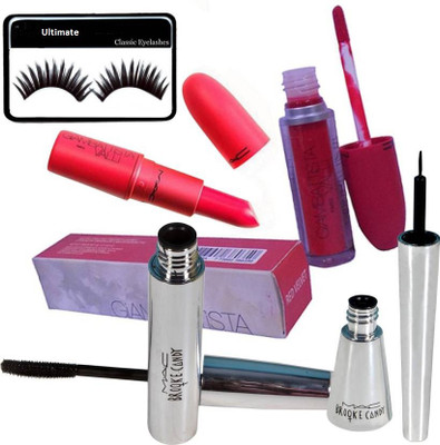

Ultimate Eyelashes & Mac Giambattista Lipstick & Lipgloss & Mac Brooke candy Eyeliner & mascara(Set of 5)