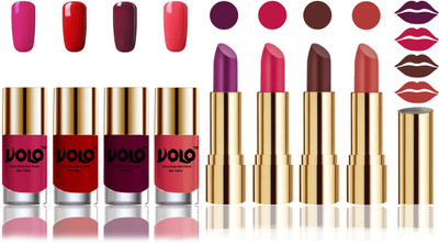 Volo Perfect Combo of Ultra Shine Nail Polish and Velvet Matte Lipsticks(Set of 8)