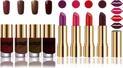 Volo Perfect Combo of Ultra Shine Nail Polish and Velvet Matte Lipsticks(Set of 8)