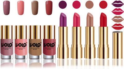 Volo Perfect Combo of Ultra Shine Nail Polish and Velvet Matte Lipsticks(8 Items in the set)