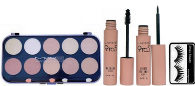 

divas beauty Eyelashes&mac 10 shades concealer concealer palette with 9 to 5 eyeliner & mascara(Set of 4)