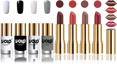 Volo Perfect Combo of Ultra Shine Nail Polish and Velvet Matte Lipsticks(Set of 8)