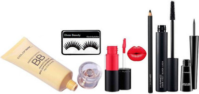 

divas beauty Eyelashes& Colorbar BB foundation &Mac lip glos &mac Pencil kajal & mac liquid last eyeliner& zoom lash Mascara(Set of 6)