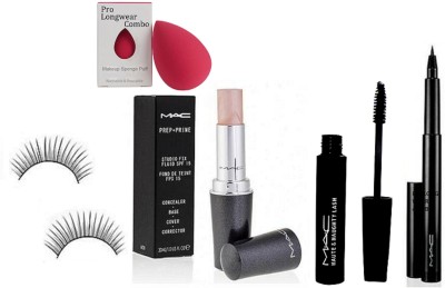 

Pro longwear combo Sponge Puff,Eyelashes, Prep + Prime Studio Fix Stick Concealer SPF 15 10 gm, Pencil Eyeliner Blackest waterproof 1.45 gm with Mascara(Set of 5)