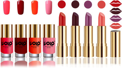 Volo Perfect Combo of Ultra Shine Nail Polish and Velvet Matte Lipsticks(Set of 8)
