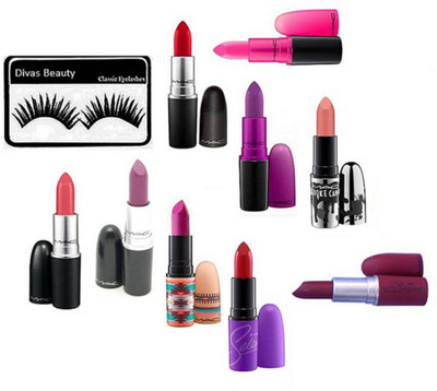 

divas beauty Eyelashes,Mac Matte Finish Rouge A' Levres Lipstick Multi Shades Set Of 9(Set of 10)