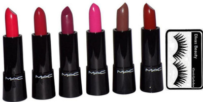 

divas beauty Eyelashes & Mac Retro Rough Long Lasting Lipstick 6 Different Shade 6 Color Of Shades(Set of 7)