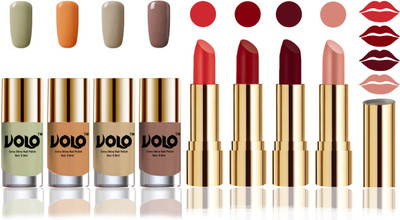 Volo Perfect Combo of Ultra Shine Nail Polish and Velvet Matte Lipsticks(Set of 8)