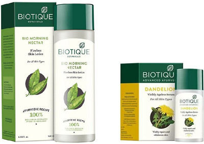

BIOTIQUE BIO Bio Morning Nectar Flawless Skin Lotion For All Skin Types, Bio Dandelion Ageless Lightening Serum(Set of 2)