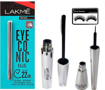 

divas beauty Eyelashes With Mac Brooke Candy Eyeliner & Mascara & Eyeconic Kajal(Set of 4)