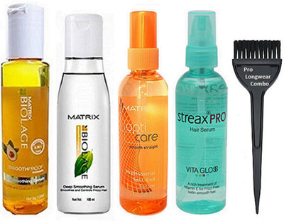 

Pro longwear combo Hair Brush, Matrix Biolace Split End Serum With Smoothproof Serum, Deep Smoothing Serum & Streax Pro Vita Gloss Hair Serum Set Of 4(Set of 5)