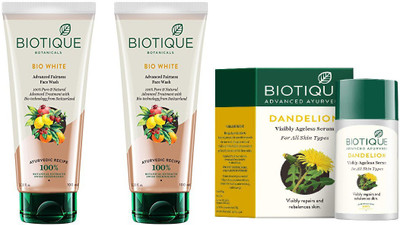 

BIOTIQUE BIO White Advanced Fairness Face Wash, Dandelion Ageless Lightening Serum(Set of 3)