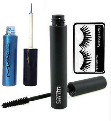 

divas beauty Eyelashes, Mac Zoom Lash Mascara, Blue Shade Eyeliner(Set of 3)