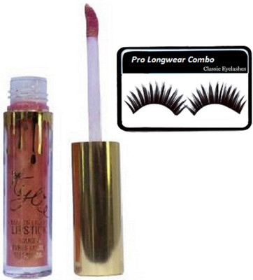 

Pro longwear combo of eyelashes, kylie long lasting brown lipgloss(Set of 2)