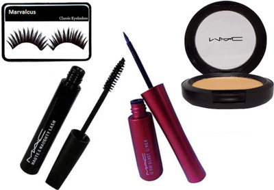 

Marvalous Eyelashes With Haute &Naughty Mascara of Mac &Liquid Last Eyeliner& studio fix powder plus compact(Set of 4)