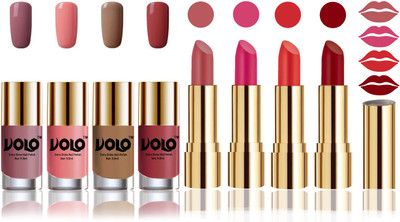 Volo Perfect Combo of Ultra Shine Nail Polish and Velvet Matte Lipsticks(Set of 8)