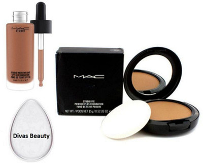 

divas beauty Silicon Puff&Mac Studio Fix Powder Compact& Loose Powder Foundation Studio Waterweight(Set of 3)