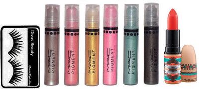 

divas beauty Eyelashes &Mac Matte Finish Vibe Tribe Lipstick Orange Shades,Pigment 6 Shades(Set of 8)