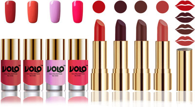 Volo Perfect Combo of Ultra Shine Nail Polish and Velvet Matte Lipsticks(Set of 8)