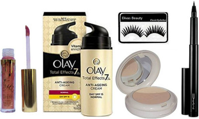 

divas beauty Eyelashes & New York Fit Me color fever gloss, Olay Total Effects 7-in-1 Anti Aging Skin Day Cream SPF 15, Eyeconic Kajal(Set of 5)