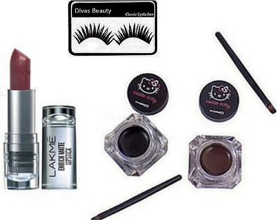 

divas beauty Eyelashes & Enrich Matte Lipstick & Hello Kitty Gel Eyeliner(Set of 4)