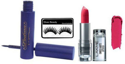 

divas beauty Eyelashes With Mac Padhma Liquid Eyeliner & enrich Matte Finish Long Lasting Lipstick(Set of 3)