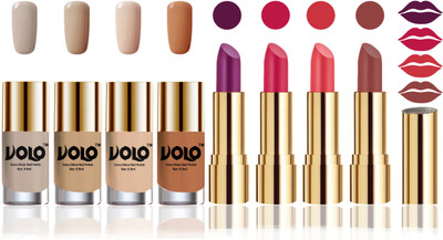 Volo Perfect Combo of Ultra Shine Nail Polish and Velvet Matte Lipsticks(Set of 8)