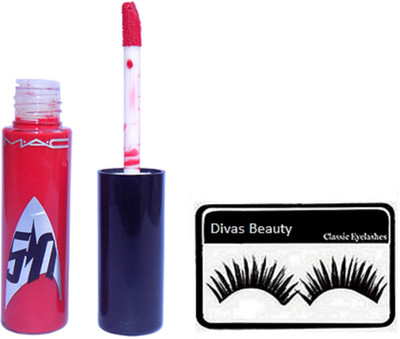 

divas beauty Eyelashes, Mac Star Trek Red Lipgloss(Set of 2)