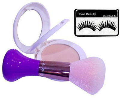 

divas beauty Eyelashes&Mac Two Way Compact Loose Powder , Makeup Brush(Set of 3)