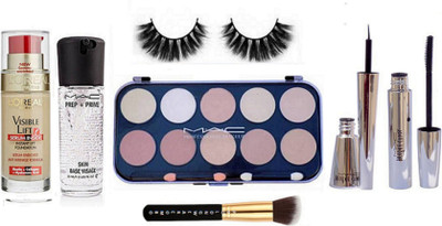 

Pro longwear combo Makeup Brush,Mac 10 Shades Concealer Palette,Brooke Candy Liner,Mascara,Prep+Primer Skin Base Visage Primer,Loreal Foundation,eyelashes(Set of 7)