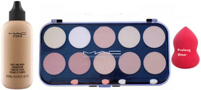 

Pro longwear combo Of Sponge Puff,Mac Face &Body Foundation with 10 Shade Concealer Professional Palette(Set of 3)