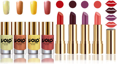 Volo Perfect Combo of Ultra Shine Nail Polish and Velvet Matte Lipsticks(Set of 8)