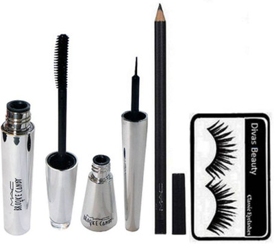 

divas beauty Eyelashes, Mac Brooke Candy Eyeliner & Mascara & Eye Kohl Crayon Smudge Free, Waterproof(Set of 4)