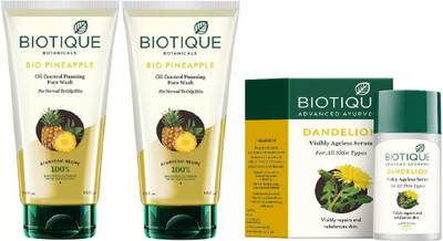 

BIOTIQUE BIO Pineapple Oil Control Foaming Face Wash, DANDELION AGELESS LIGHTENING SERUM(Set of 3)