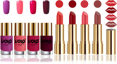 Volo Perfect Combo of Ultra Shine Nail Polish and Velvet Matte Lipsticks(Set of 8)